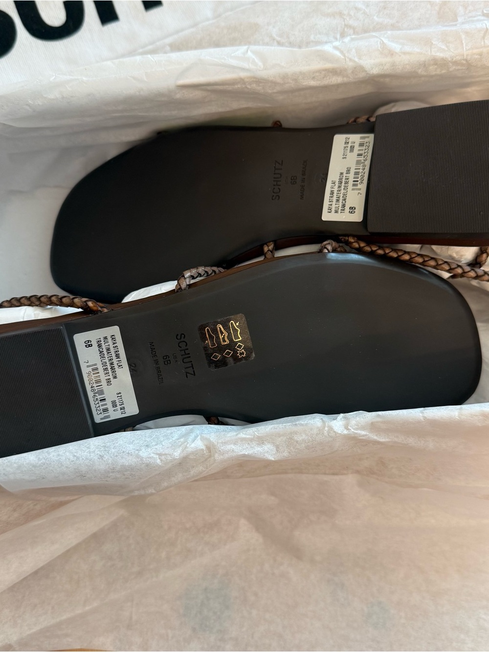 NIB Schutz Brown Kaya Ankle Strap Straw Flat Sandal Size 6 boho resort cottage - Picture 3 of 9